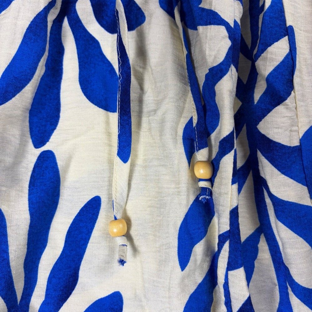 Baltic Born Malaga Midi Dress Women XL Blue Cobalt Print Leaf V-Neck Pockets - Picture 2 of 7